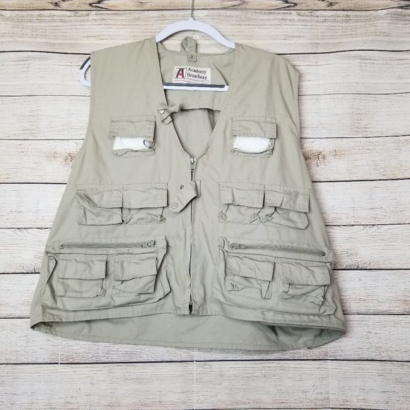 Vtg FLY FISHING VEST LARGE Academy Broadway Tactical Outdoor Vest Brown - Picture 1 of 8